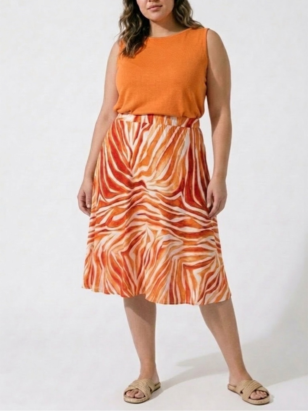 Tommy Bahama Orange and Cream Swirl A-Line Midi Skirt flowy resort beach vaca